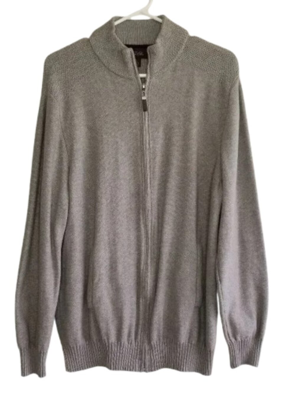 Tasso Elba Gray Full Zip Gray Cotton Sweater Men's Large
